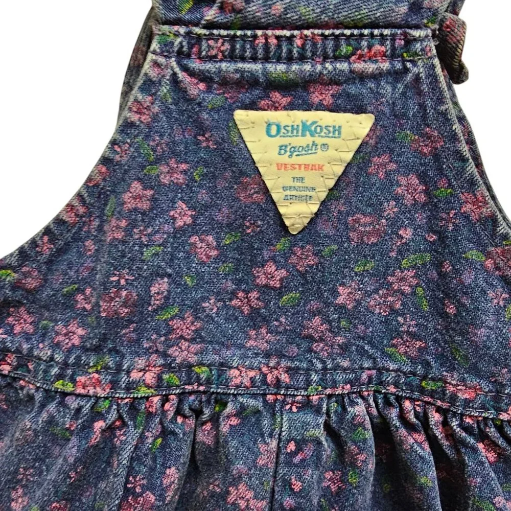 90s OshKosh B'gosh floral printed denim jumper dress . size 4 . made in USA
